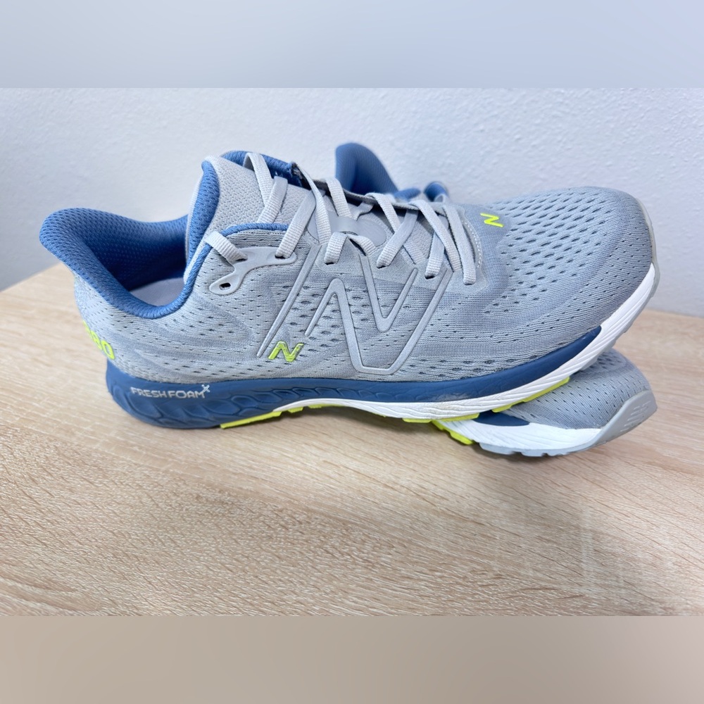 New Balance Running Sneakers - Light Gray, Blue & Neon Yellow Accents